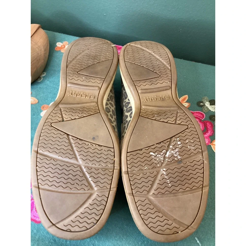 Sperry Top Sider Women's Boat Shoes Leopard‎ Print Tan Leather Size 6.5 M